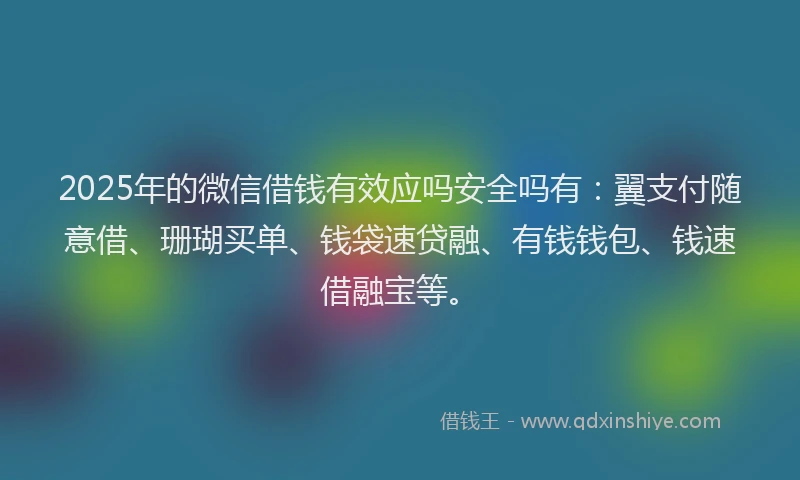 2025年的微信借钱有效应吗安全吗有：翼支付随意借、珊瑚买单、钱袋速贷融、有钱钱包、钱速借融宝等。