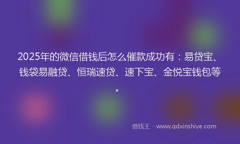 2025年的微信借钱后怎么催款成功有：易贷宝、钱袋易融贷、恒瑞速贷、速下宝、金悦宝钱包等。