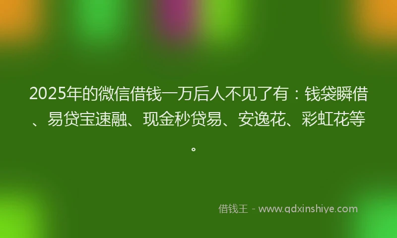 2025年的微信借钱一万后人不见了有：钱袋瞬借、易贷宝速融、现金秒贷易、安逸花、彩虹花等。