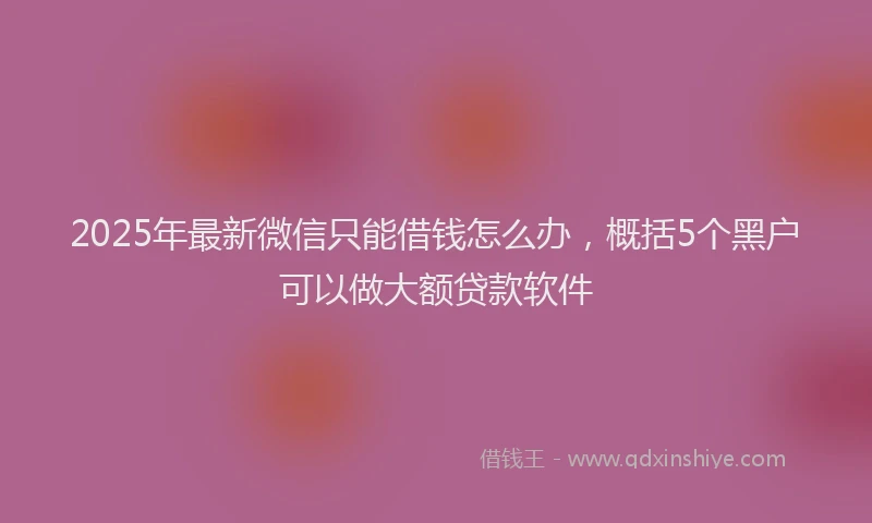 2025年最新微信只能借钱怎么办，概括5个黑户可以做大额贷款软件