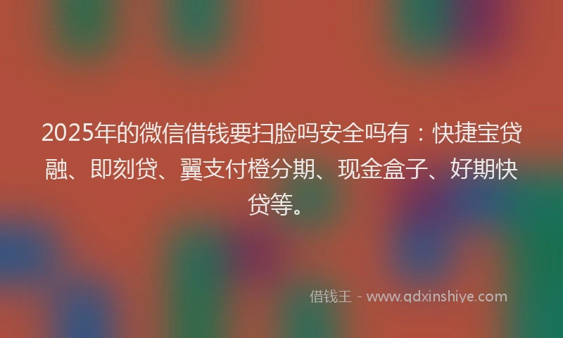 2025年的微信借钱要扫脸吗安全吗有：快捷宝贷融、即刻贷、翼支付橙分期、现金盒子、好期快贷等。