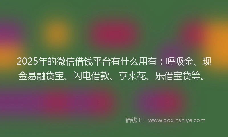 2025年的微信借钱平台有什么用有：呼吸金、现金易融贷宝、闪电借款、享来花、乐借宝贷等。