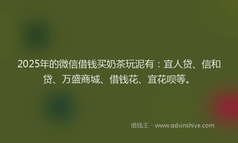 2025年的微信借钱买奶茶玩泥有：宜人贷、信和贷、万盛商城、借钱花、宜花呗等。