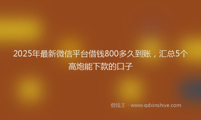 2025年最新微信平台借钱800多久到账，汇总5个高炮能下款的口子