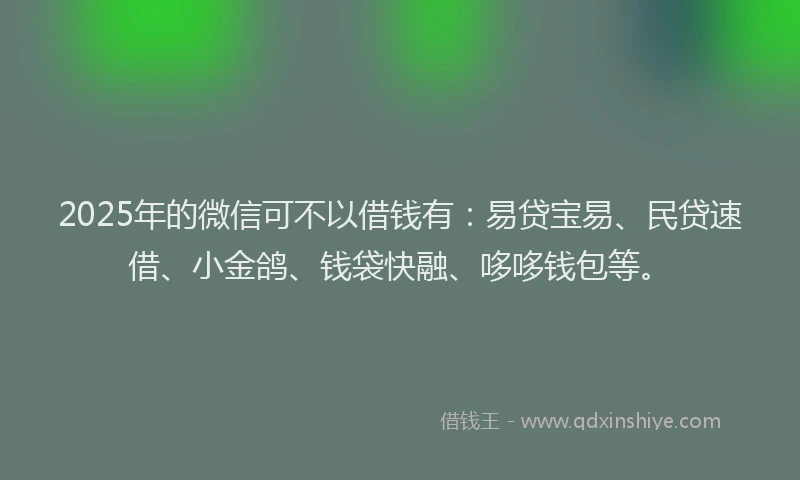 2025年的微信可不以借钱有：易贷宝易、民贷速借、小金鸽、钱袋快融、哆哆钱包等。