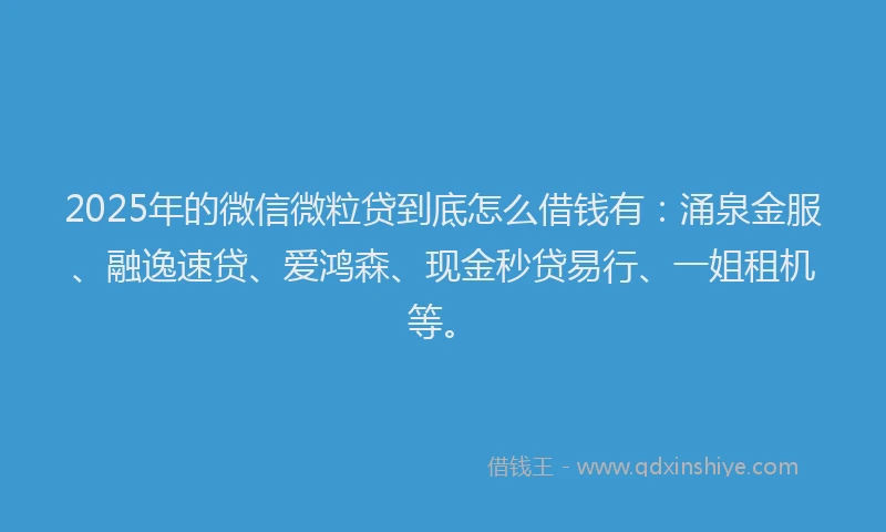 2025年的微信微粒贷到底怎么借钱有：涌泉金服、融逸速贷、爱鸿森、现金秒贷易行、一姐租机等。