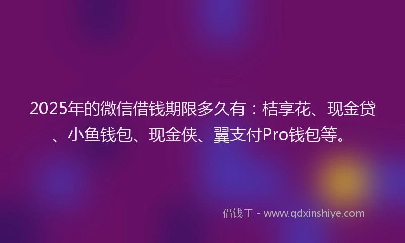 2025年的微信借钱期限多久有：桔享花、现金贷、小鱼钱包、现金侠、翼支付Pro钱包等。