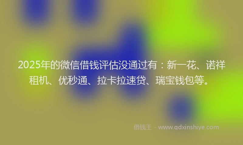 2025年的微信借钱评估没通过有：新一花、诺祥租机、优秒通、拉卡拉速贷、瑞宝钱包等。