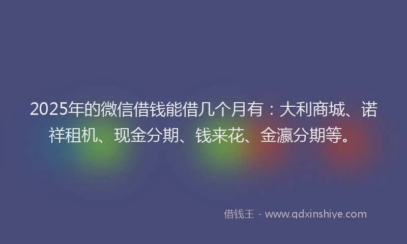 2025年的微信借钱能借几个月有：大利商城、诺祥租机、现金分期、钱来花、金瀛分期等。