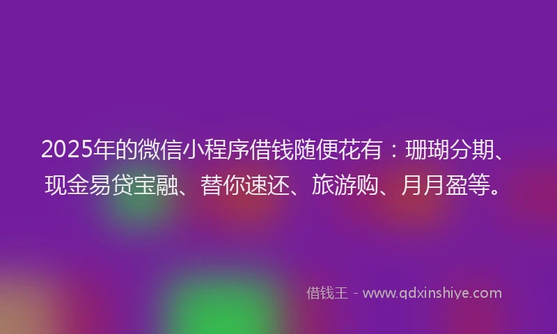 2025年的微信小程序借钱随便花有：珊瑚分期、现金易贷宝融、替你速还、旅游购、月月盈等。