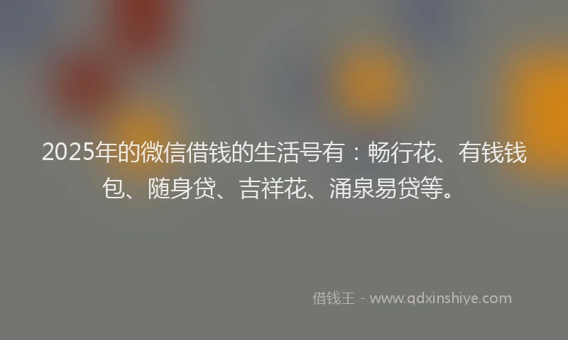 2025年的微信借钱的生活号有：畅行花、有钱钱包、随身贷、吉祥花、涌泉易贷等。