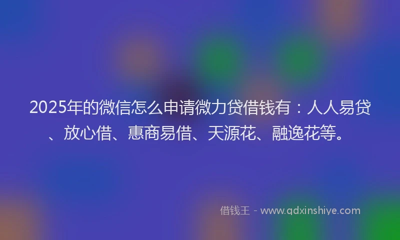 2025年的微信怎么申请微力贷借钱有：人人易贷、放心借、惠商易借、天源花、融逸花等。