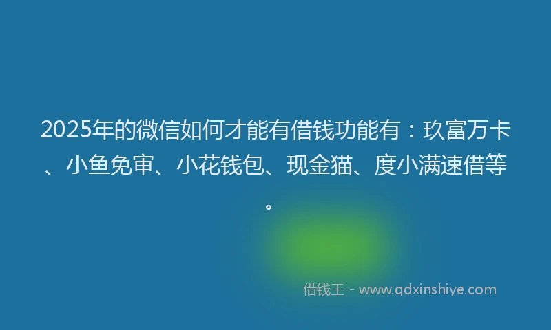 2025年的微信如何才能有借钱功能有：玖富万卡、小鱼免审、小花钱包、现金猫、度小满速借等。