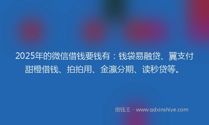 2025年的微信借钱要钱有：钱袋易融贷、翼支付甜橙借钱、拍拍用、金瀛分期、读秒贷等。
