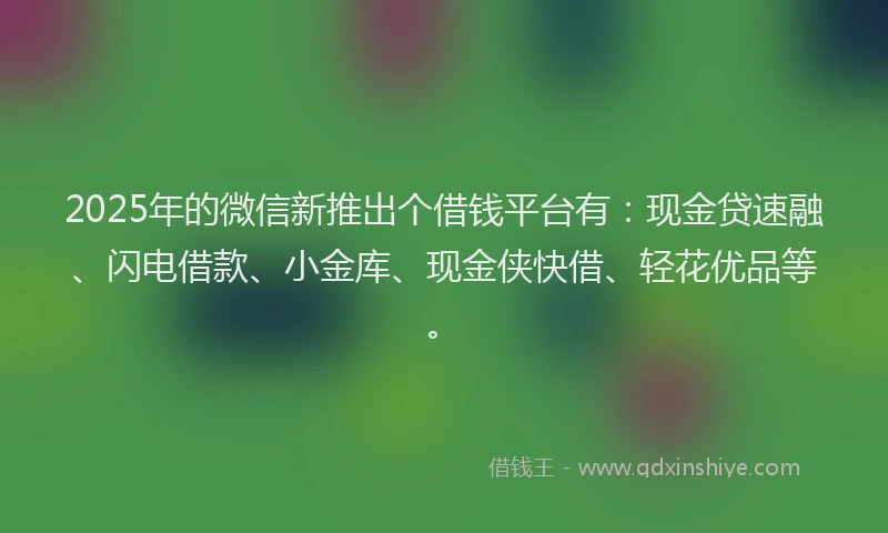 2025年的微信新推出个借钱平台有：现金贷速融、闪电借款、小金库、现金侠快借、轻花优品等。