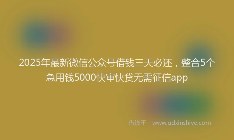 2025年最新微信公众号借钱三天必还，整合5个急用钱5000快审快贷无需征信app