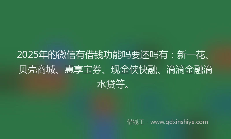 2025年的微信有借钱功能吗要还吗有：新一花、贝壳商城、惠享宝券、现金侠快融、滴滴金融滴水贷等。