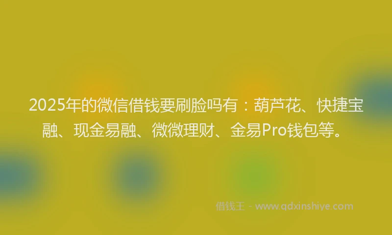 2025年的微信借钱要刷脸吗有：葫芦花、快捷宝融、现金易融、微微理财、金易Pro钱包等。