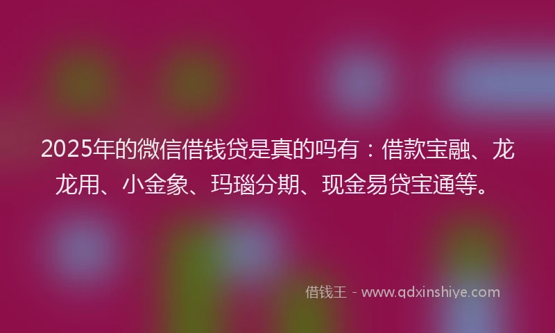 2025年的微信借钱贷是真的吗有：借款宝融、龙龙用、小金象、玛瑙分期、现金易贷宝通等。