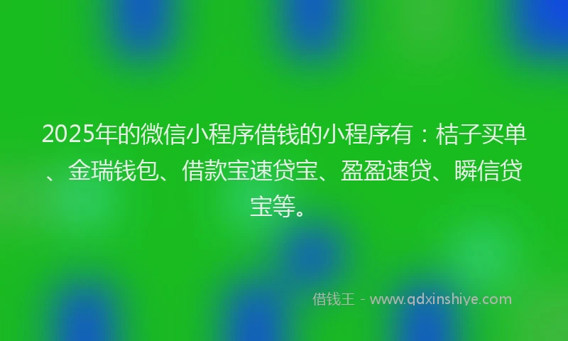 2025年的微信小程序借钱的小程序有：桔子买单、金瑞钱包、借款宝速贷宝、盈盈速贷、瞬信贷宝等。