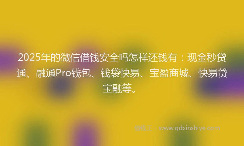2025年的微信借钱安全吗怎样还钱有:现金秒贷通、融通Pro钱包、钱袋快易、宝盈商城、快易贷宝融等。