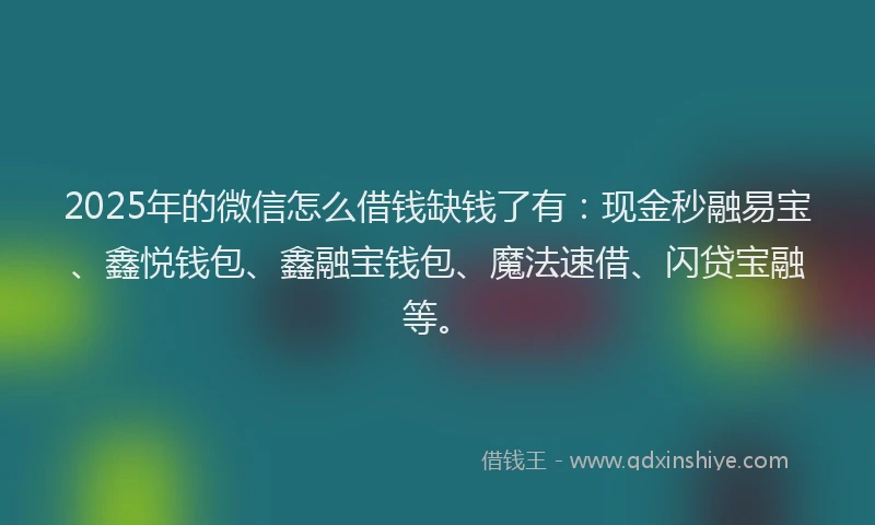 2025年的微信怎么借钱缺钱了有：现金秒融易宝、鑫悦钱包、鑫融宝钱包、魔法速借、闪贷宝融等。