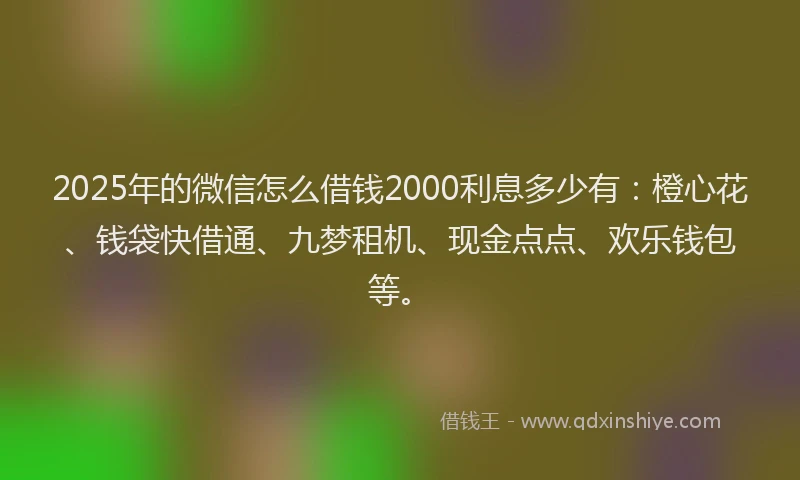 2025年的微信怎么借钱2000利息多少有：橙心花、钱袋快借通、九梦租机、现金点点、欢乐钱包等。