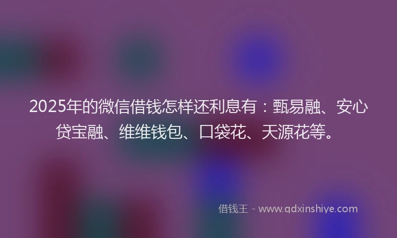 2025年的微信借钱怎样还利息有：甄易融、安心贷宝融、维维钱包、口袋花、天源花等。