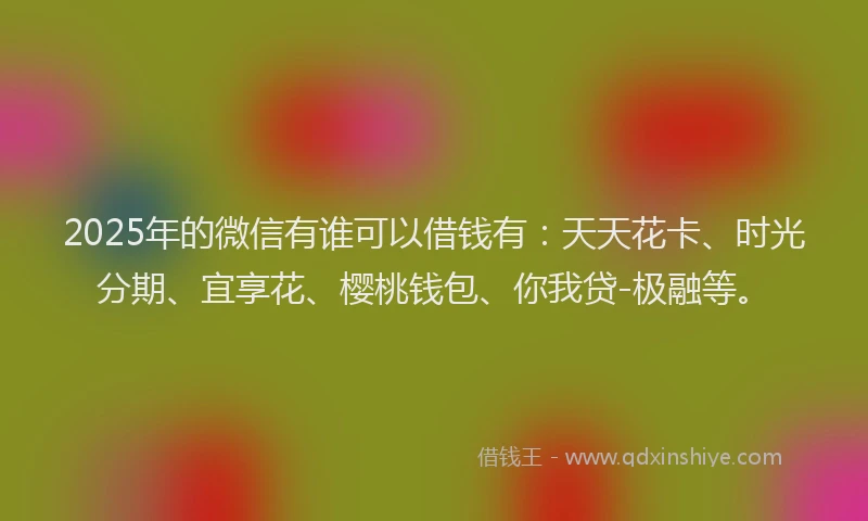 2025年的微信有谁可以借钱有：天天花卡、时光分期、宜享花、樱桃钱包、你我贷-极融等。