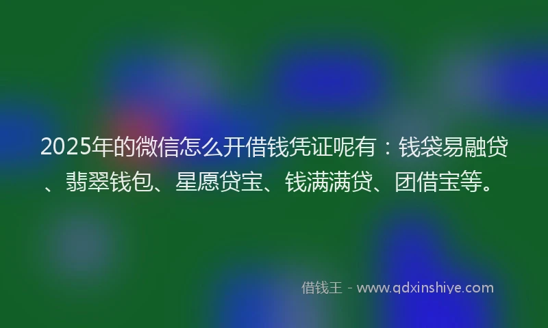 2025年的微信怎么开借钱凭证呢有：钱袋易融贷、翡翠钱包、星愿贷宝、钱满满贷、团借宝等。