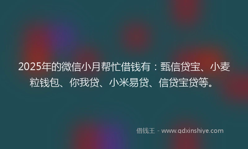 2025年的微信小月帮忙借钱有：甄信贷宝、小麦粒钱包、你我贷、小米易贷、信贷宝贷等。
