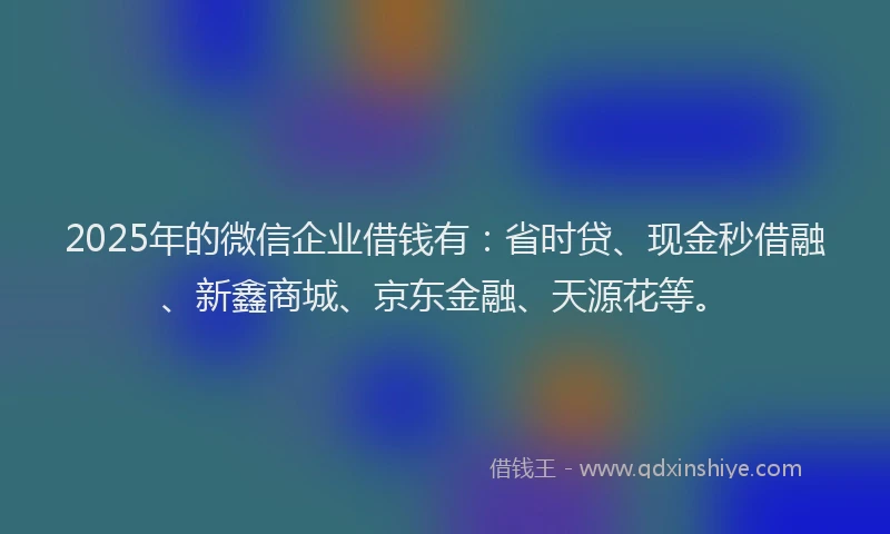2025年的微信企业借钱有：省时贷、现金秒借融、新鑫商城、京东金融、天源花等。