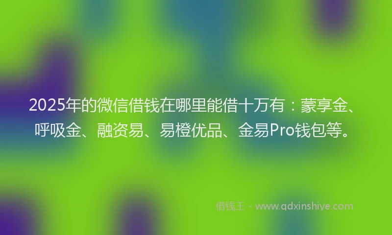 2025年的微信借钱在哪里能借十万有：蒙享金、呼吸金、融资易、易橙优品、金易Pro钱包等。