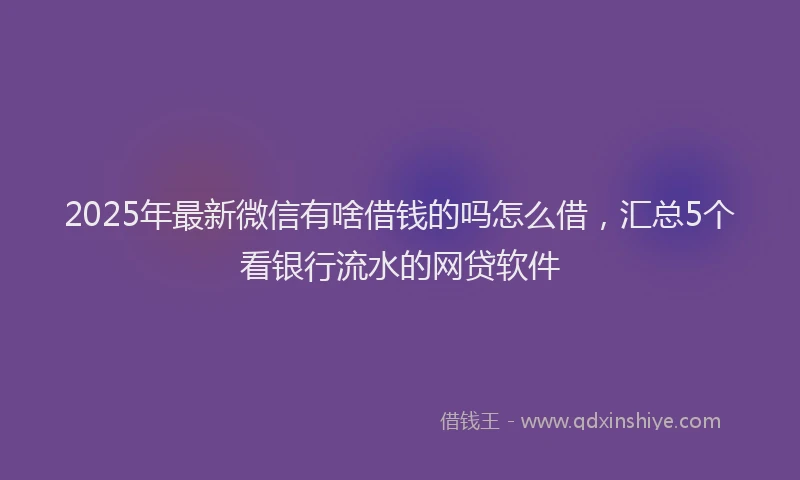 2025年最新微信有啥借钱的吗怎么借，汇总5个看银行流水的网贷软件