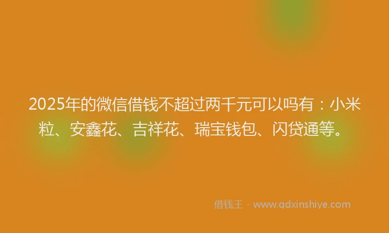 2025年的微信借钱不超过两千元可以吗有：小米粒、安鑫花、吉祥花、瑞宝钱包、闪贷通等。