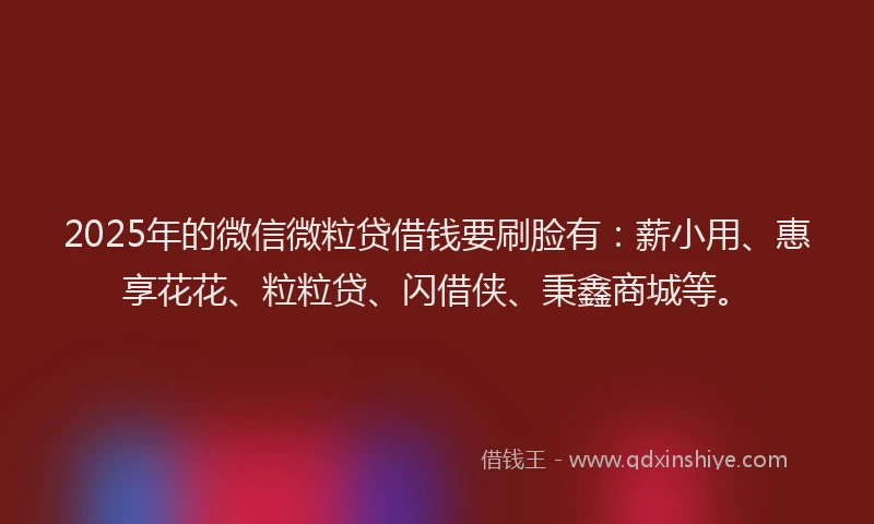 2025年的微信微粒贷借钱要刷脸有：薪小用、惠享花花、粒粒贷、闪借侠、秉鑫商城等。