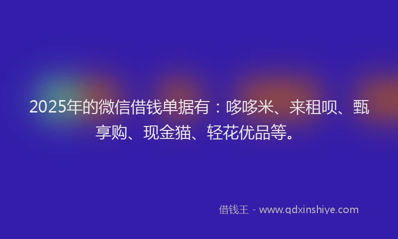 2025年的微信借钱单据有：哆哆米、来租呗、甄享购、现金猫、轻花优品等。