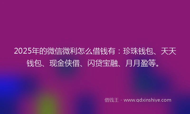 2025年的微信微利怎么借钱有：珍珠钱包、天天钱包、现金侠借、闪贷宝融、月月盈等。