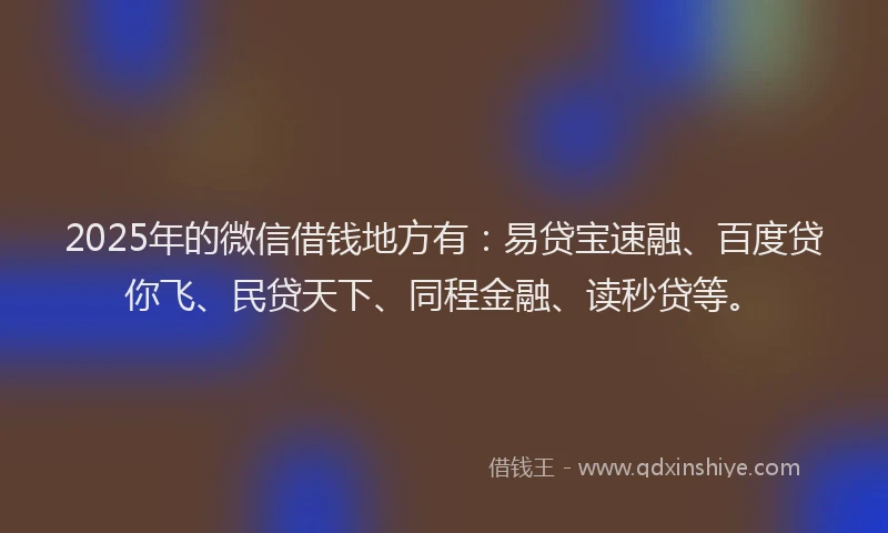 2025年的微信借钱地方有：易贷宝速融、百度贷你飞、民贷天下、同程金融、读秒贷等。