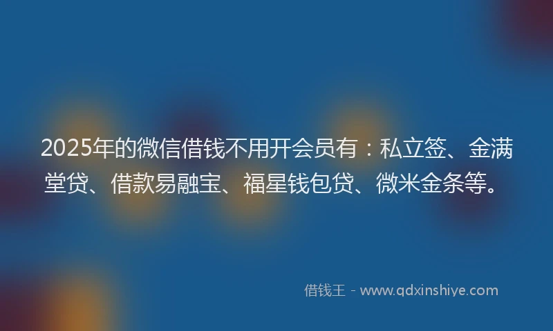 2025年的微信借钱不用开会员有：私立签、金满堂贷、借款易融宝、福星钱包贷、微米金条等。
