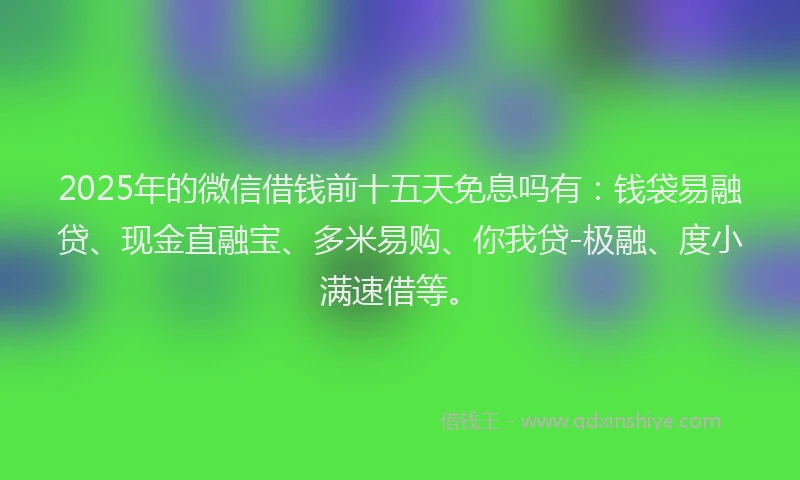 2025年的微信借钱前十五天免息吗有：钱袋易融贷、现金直融宝、多米易购、你我贷-极融、度小满速借等。
