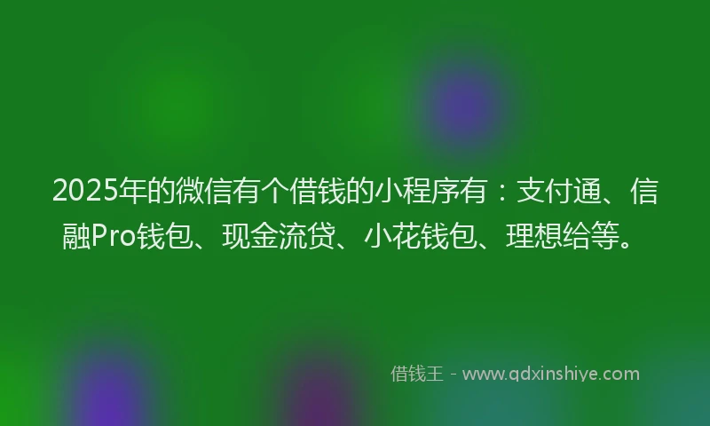 2025年的微信有个借钱的小程序有：支付通、信融Pro钱包、现金流贷、小花钱包、理想给等。