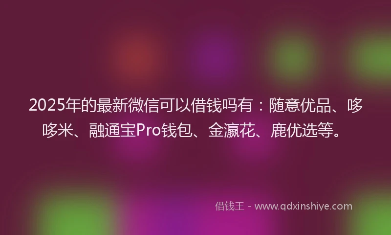 2025年的最新微信可以借钱吗有：随意优品、哆哆米、融通宝Pro钱包、金瀛花、鹿优选等。
