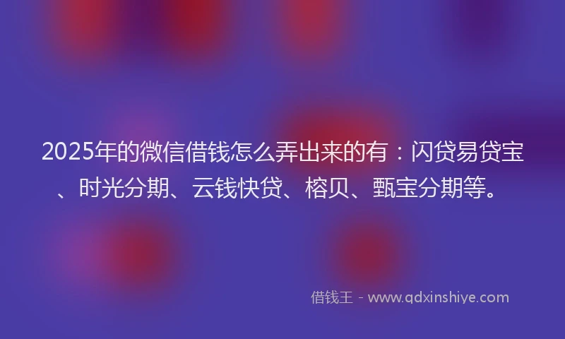 2025年的微信借钱怎么弄出来的有：闪贷易贷宝、时光分期、云钱快贷、榕贝、甄宝分期等。