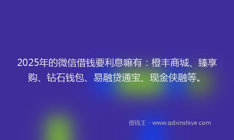 2025年的微信借钱要利息嘛有：橙丰商城、臻享购、钻石钱包、易融贷通宝、现金侠融等。