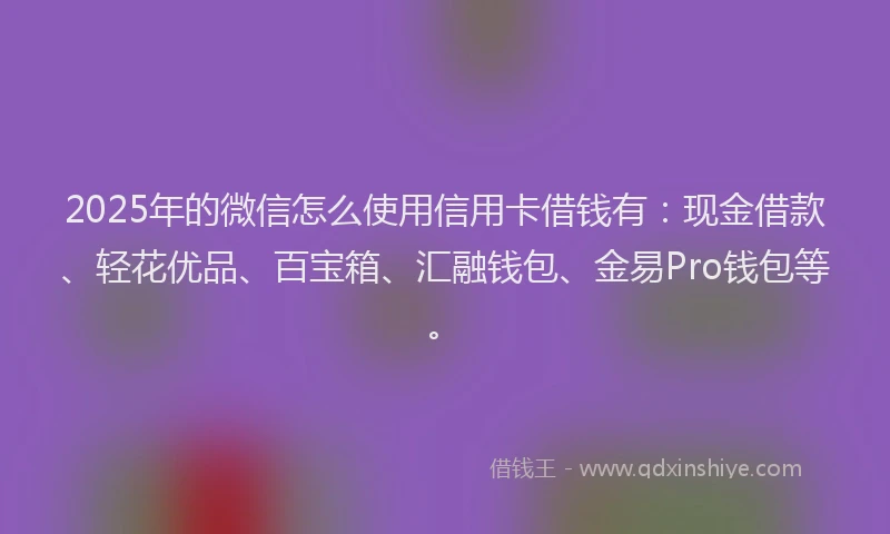 2025年的微信怎么使用信用卡借钱有：现金借款、轻花优品、百宝箱、汇融钱包、金易Pro钱包等。