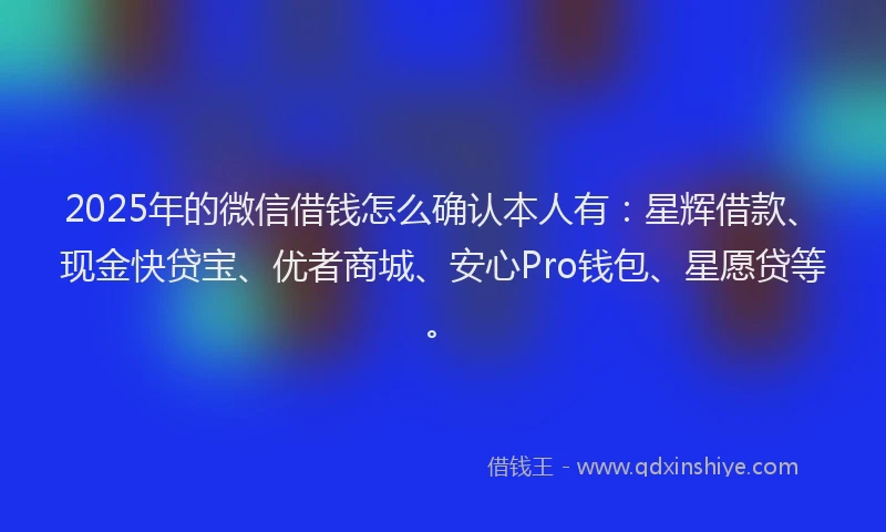2025年的微信借钱怎么确认本人有：星辉借款、现金快贷宝、优者商城、安心Pro钱包、星愿贷等。