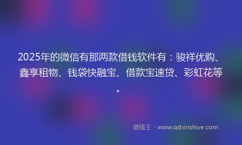 2025年的微信有那两款借钱软件有：骏祥优购、鑫享租物、钱袋快融宝、借款宝速贷、彩虹花等。