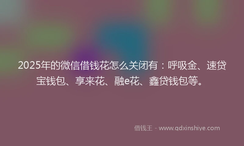 2025年的微信借钱花怎么关闭有：呼吸金、速贷宝钱包、享来花、融e花、鑫贷钱包等。