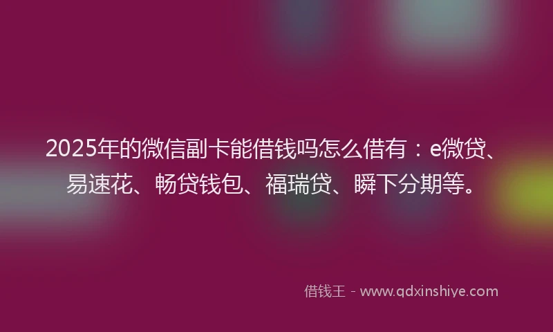 2025年的微信副卡能借钱吗怎么借有：e微贷、易速花、畅贷钱包、福瑞贷、瞬下分期等。